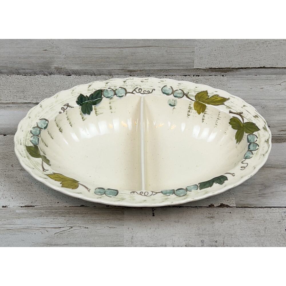 VINTAGE Metlox Vernon Ware Vineyard Divided Serving Bowl Oval California Grapes